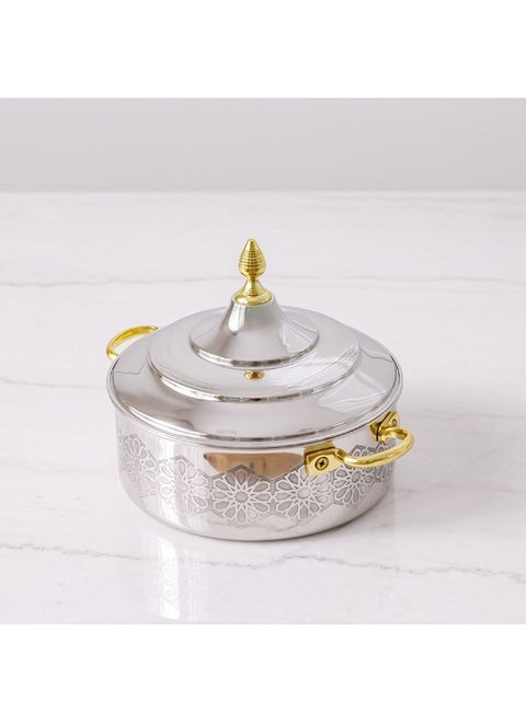 Nomaris Hot Pot with Etching Work, Gold & Shiny Polished, 2500 ml – Elegant & Durable Luxury Serving Pot for Family Meals, Special Occasions & Festive Dining 28x28x14CM