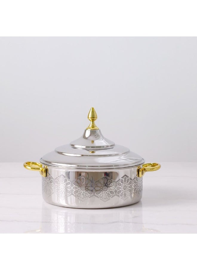 DANUBE HOME Nomaris Hot Pot with Etching Work, Gold & Shiny Polished, 2500 ml – Elegant & Durable Luxury Serving Pot for Family Meals, Special Occasions & Festive Dining 28x28x14CM  - Image 2