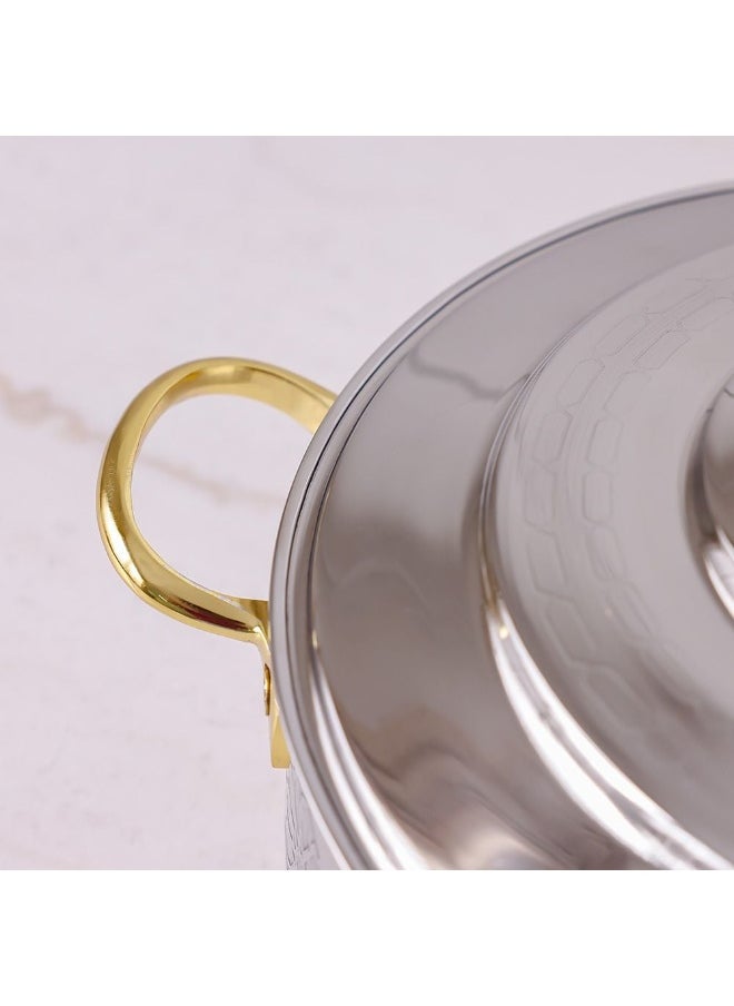 DANUBE HOME Nomaris Hot Pot with Etching Work, Gold & Shiny Polished, 2500 ml – Elegant & Durable Luxury Serving Pot for Family Meals, Special Occasions & Festive Dining 28x28x14CM  - Image 3