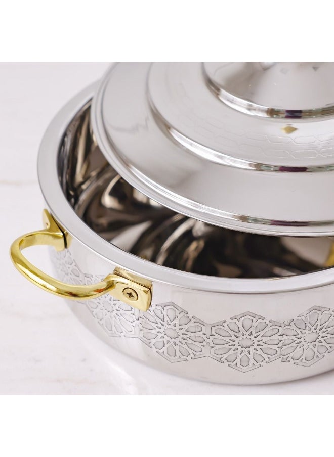 DANUBE HOME Nomaris Hot Pot with Etching Work, Gold & Shiny Polished, 2500 ml – Elegant & Durable Luxury Serving Pot for Family Meals, Special Occasions & Festive Dining 28x28x14CM  - Image 4