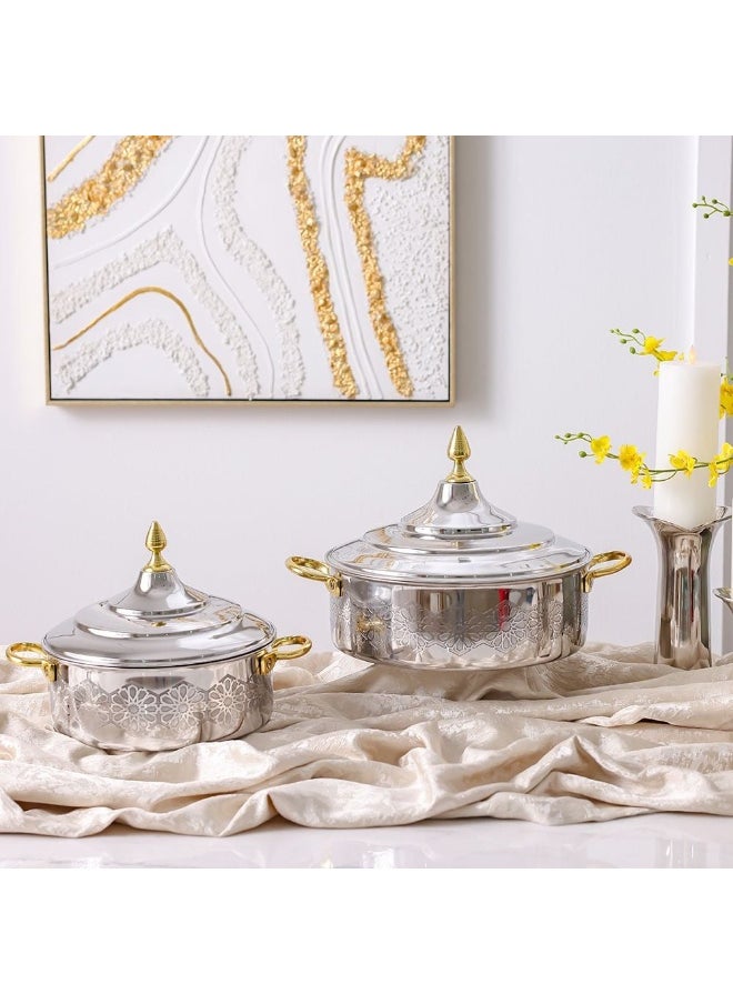 DANUBE HOME - Nomaris Hot Pot with Etching Work, Gold & Shiny Polished, 2500 ml – Elegant & Durable Luxury Serving Pot for Family Meals, Special Occasions & Festive Dining 28x28x14CM - Image 1