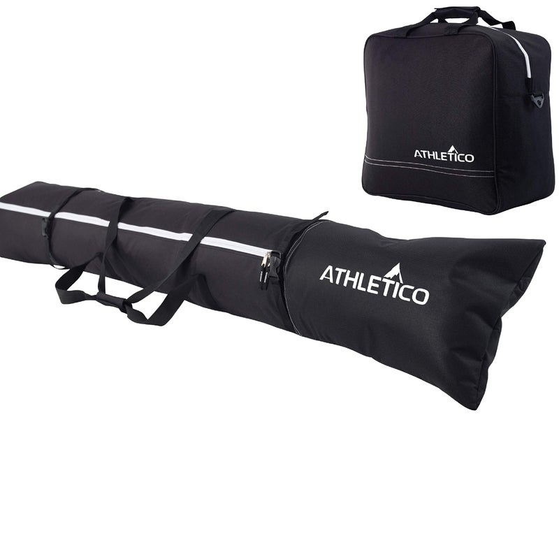 Athletico Padded Ski Bag Combo Ski Bag Separate Boot Bag Store Transport Skis Up to 200 CM and Boots Up To Size 13 Padded to Protect All Your Ski Gear and Equipment for Travel Black