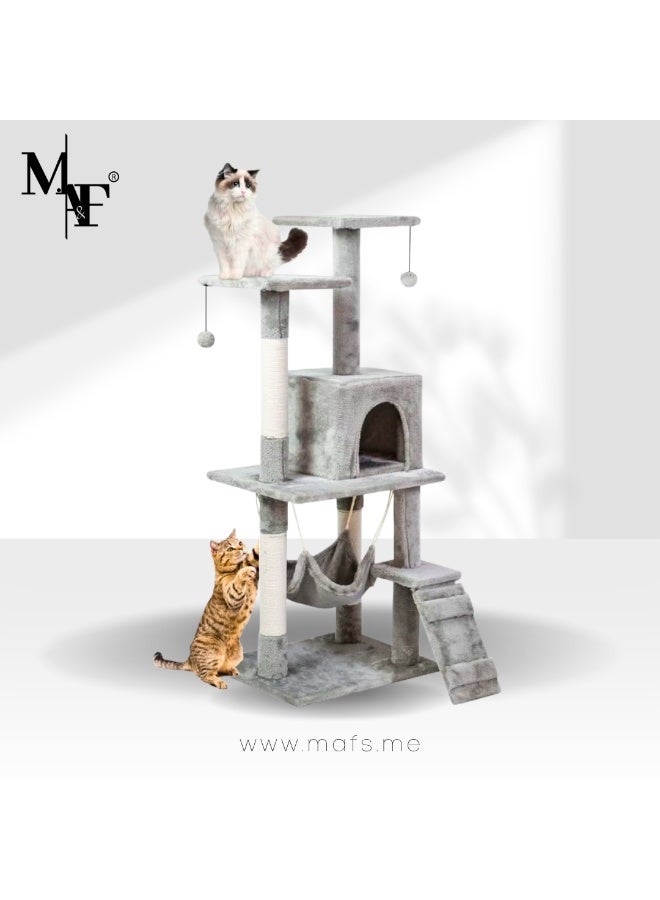 Cat Tree Tower|Durable Cat Condo with Sisal Scratching Posts|Cozy Cat House,|Ladder & Resting Platforms for Indoor Use | Assembly accessories|120×49×39cm,Gray