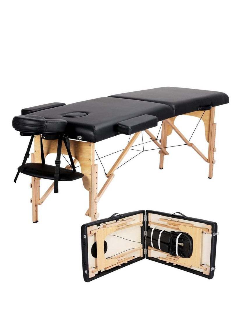 Cool Baby Portable Massage Table Professional Adjustable Folding Bed with 3-part Wooden Frame Ergonomic Headrest and Tote Bag for Therapeutic Tattoo Salon SPA Facial Treatment - Image 2