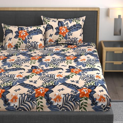 AMEYAA XXL Microfiber Soft Cotton Super King Size Bedsheet for Double Bed, King Size 108 Inches X 108 Inches, 9 Feet, 275 X 275 cm with 2 Large Size Pillow Covers Without Joint Multicolor - Image 1