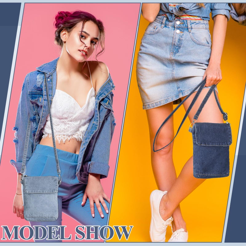 Cosblank 2 Pcs Small Denim Purses Crossbody Bags Jean Shoulder Handbag Adjustable Retro Denim Cell Phone Bags for Women(No Broken Hole) - Image 2