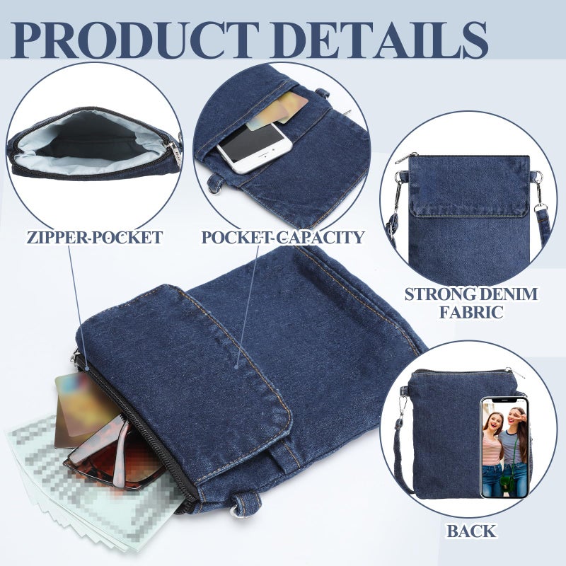Cosblank 2 Pcs Small Denim Purses Crossbody Bags Jean Shoulder Handbag Adjustable Retro Denim Cell Phone Bags for Women(No Broken Hole) - Image 5
