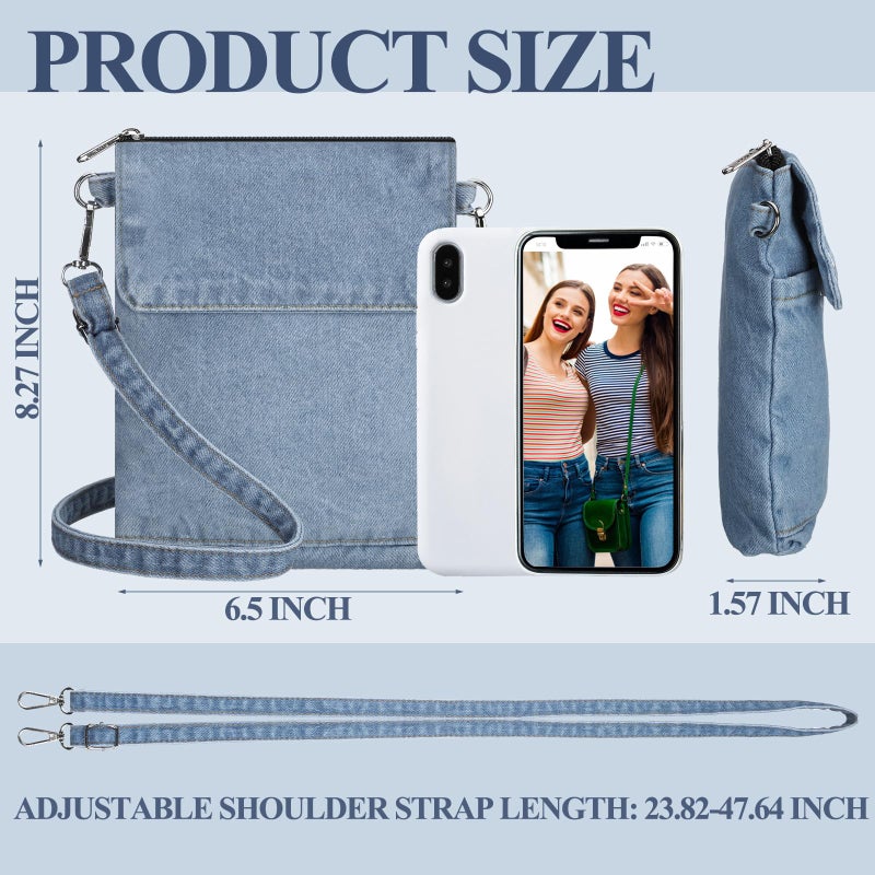 Cosblank 2 Pcs Small Denim Purses Crossbody Bags Jean Shoulder Handbag Adjustable Retro Denim Cell Phone Bags for Women(No Broken Hole) - Image 4