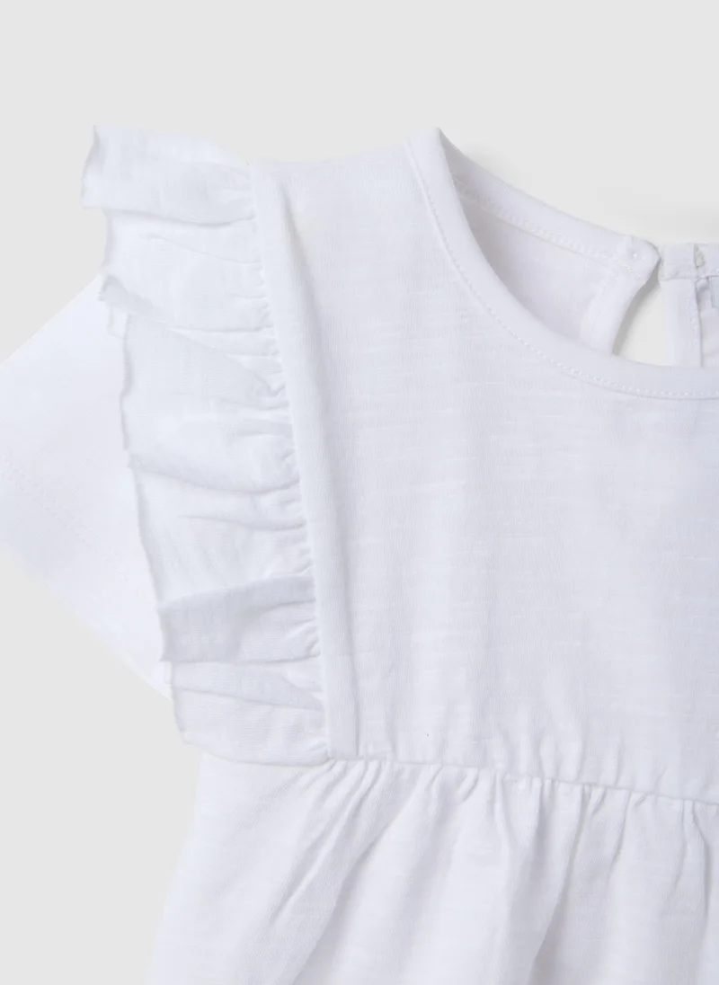 Ovs  OVS Girls White Pure Cotton T-Shirt, Regular Fit, With Ruffle Sleeves for Women | Best Price UAE