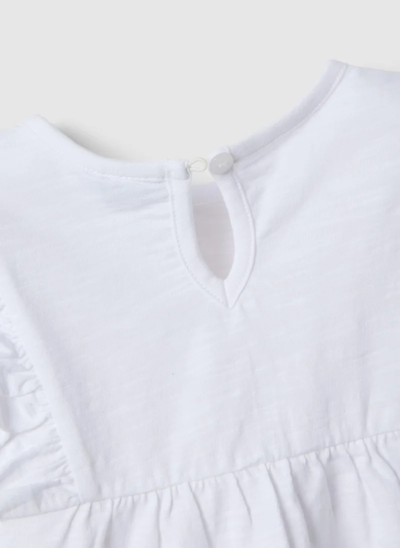 Ovs  OVS Girls White Pure Cotton T-Shirt, Regular Fit, With Ruffle Sleeves for Women | Best Price UAE
