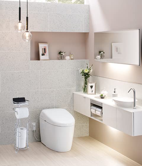 Sunnypoint Bathroom Heavyweight Toilet Tissue Paper Roll Storage Holder Stand With Reserve And Shelve  The Reserve Area Has Enough Space To Store Mega Rolls. (Chrome) - Image 5