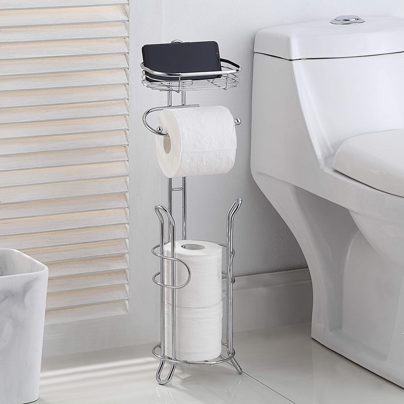 Sunnypoint Bathroom Heavyweight Toilet Tissue Paper Roll Storage Holder Stand With Reserve And Shelve  The Reserve Area Has Enough Space To Store Mega Rolls. (Chrome) - Image 3