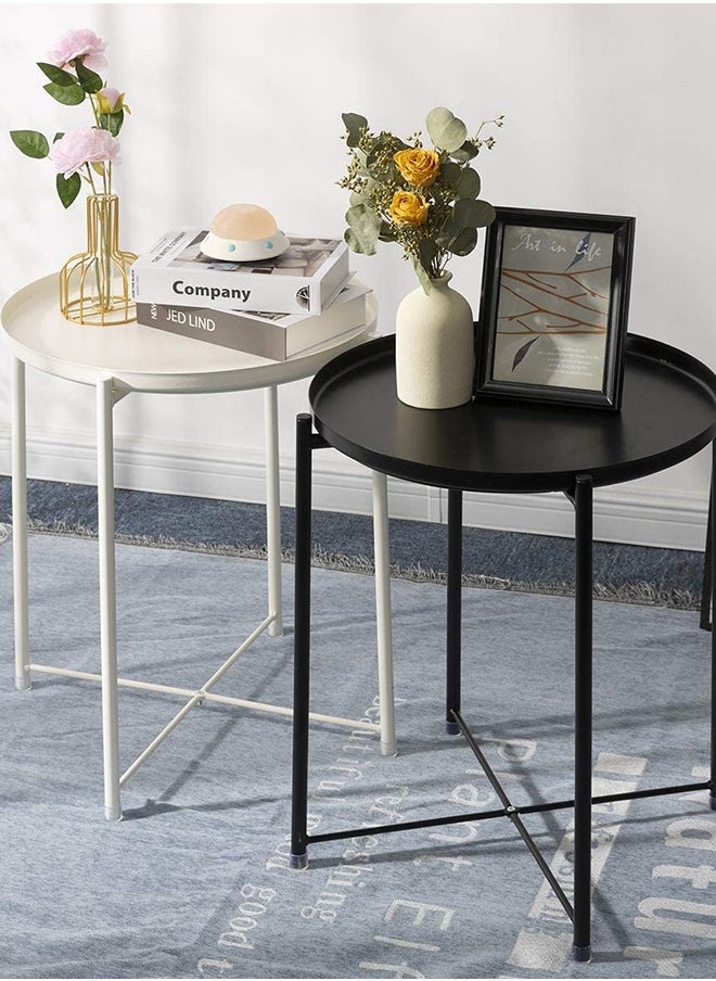 JCB CHIC - Round End Table,Small Sofa Side Table For Coffee Anti-Rust Waterproof Metal with Removable - Image 1