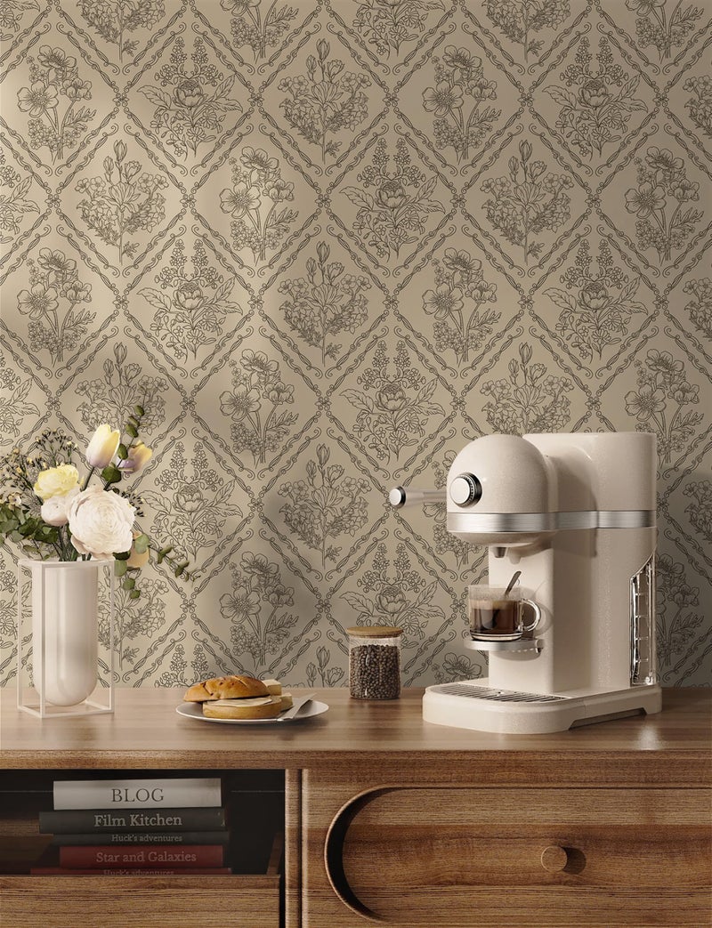 Toduso Peel and Stick Wallpaper Vintage Wall Paper Boho Contact Paper Neutral Removable Wallpaper for Kitchen Bathroom Bedroom Floral Waterproof Self Adhesive Vinyl Drawer Decor 17.3"x78.7" - Image 3