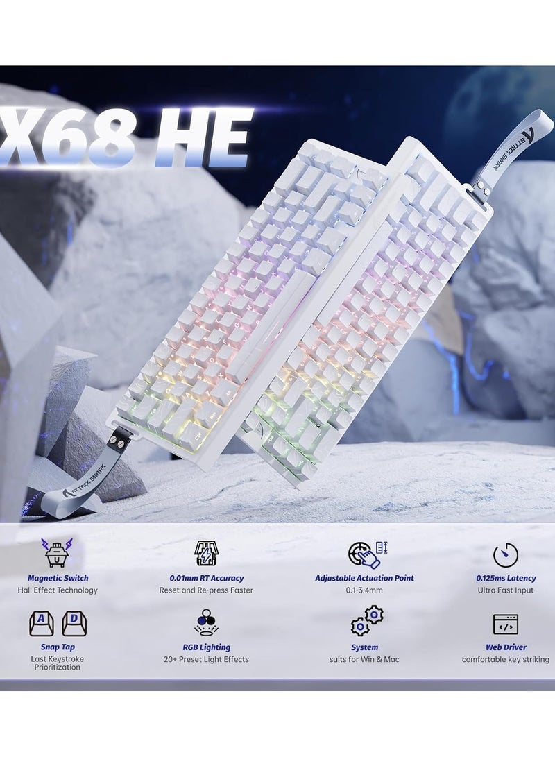 X68 HE سريع الزناد الميكانيكية الألعاب لوحة المفاتيح 60٪ سلكية مع التشغيل القابل للتعديل ، التبديل المغناطيسي تأثير القاعة ، معدل الاستطلاع 8 كيلو هرتز ، RGB الخلفية ، أعلى جبل ، الجانب مطبوعة المفاتيح (الخطوط البيضاء) - Image 2