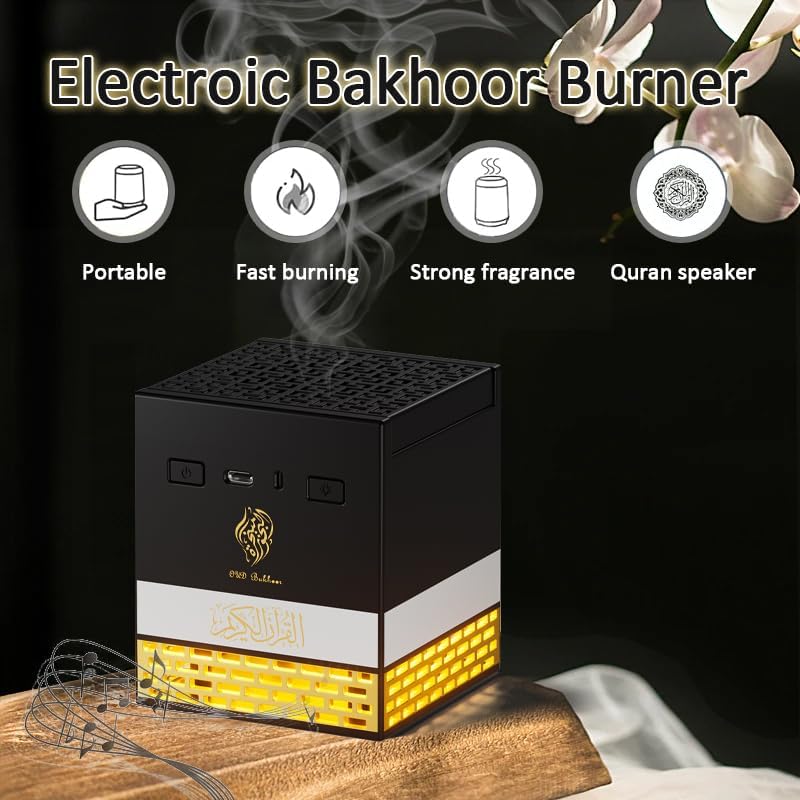 GLEVAR Quran Speaker Kaaba Design  Remote Control Audio Player  114 Surahs, 18 Reciters, Built-in Bakhoor Burner, Night Light Mode, Multilingual Quran, Ideal Ramadan Gift - Image 5