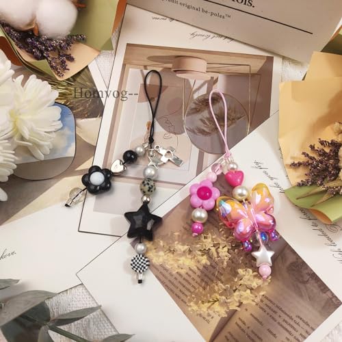 cioatu Homvog 1-4PCS Cute Phone Charms Aesthetic Y2K Cell Phone Charms Strap Strawberry Butterfly Star PhoneCharm Y2K Accessories for Bag Keychain Airpods Camera Pendants Decor (2x Flower Butterfly) - Image 2
