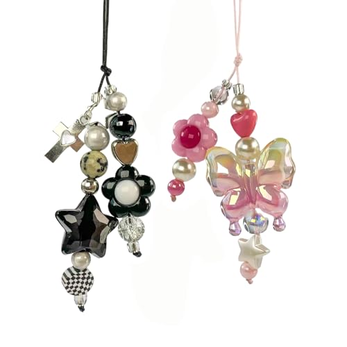 cioatu Homvog 1-4PCS Cute Phone Charms Aesthetic Y2K Cell Phone Charms Strap Strawberry Butterfly Star PhoneCharm Y2K Accessories for Bag Keychain Airpods Camera Pendants Decor (2x Flower Butterfly) - Image 1