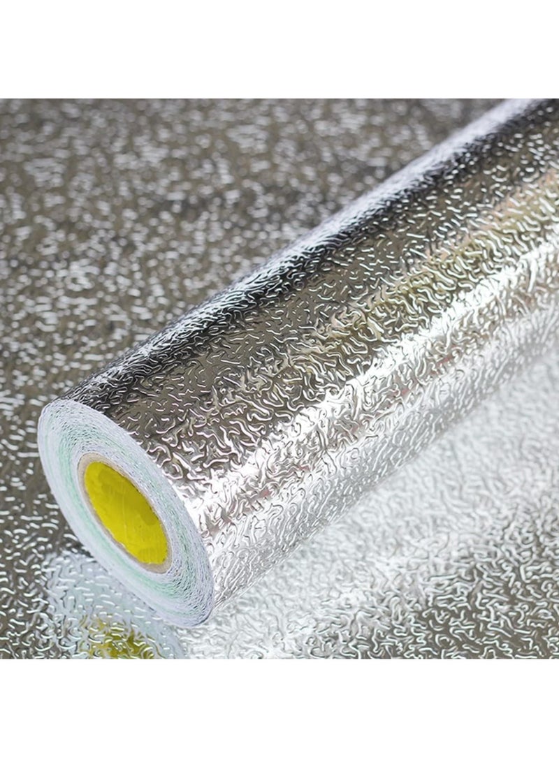MARKQ ورق حائط فضي ذاتي اللصق 60x500 سم ورق لاصق قابل للإزالة للاثاث والخزائن ورفوف الكتب والأدراج وموقد الطهي وسطح العمل وظهر المطبخ ملصقات PET مقاومة للزيت ومائية وملصقات من رقائق الألمنيوم - Image 1