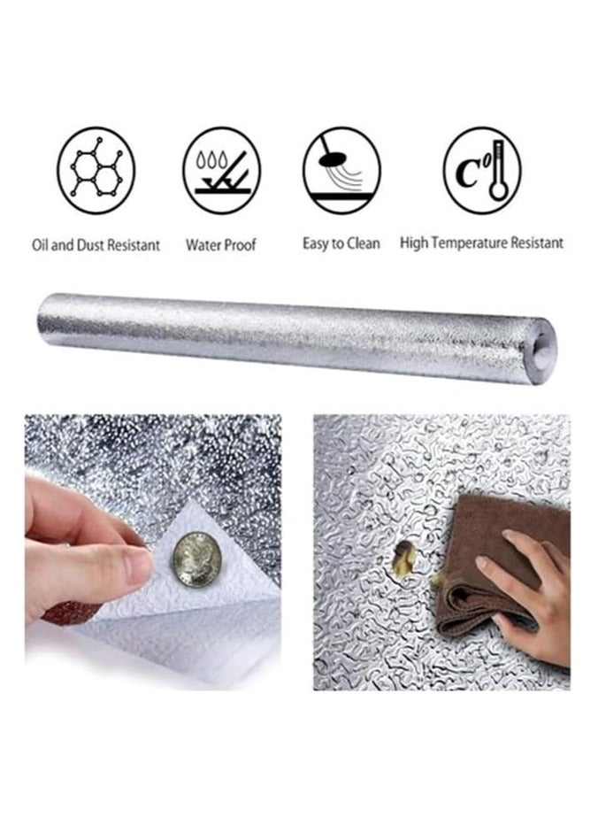 MARKQ ورق حائط فضي ذاتي اللصق 60x500 سم ورق لاصق قابل للإزالة للاثاث والخزائن ورفوف الكتب والأدراج وموقد الطهي وسطح العمل وظهر المطبخ ملصقات PET مقاومة للزيت ومائية وملصقات من رقائق الألمنيوم - Image 3