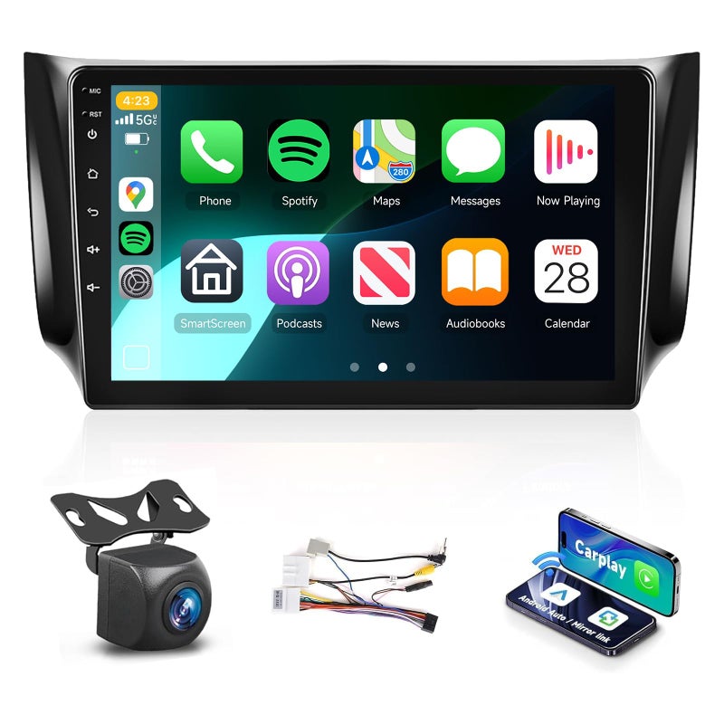 ستيريو سيارة HiFi 16EQ 2G64G لنيسان سنترا سيلفي B17 20132017 راديو مع CarPlay اللاسلكي وAndroid Auto وMirrorLink شاشة تعمل باللمس IPS بدقة 1080P بحجم 10.1 بوصة FMRDS بلوتوث GPS واي فاي وكاميرا خلفية