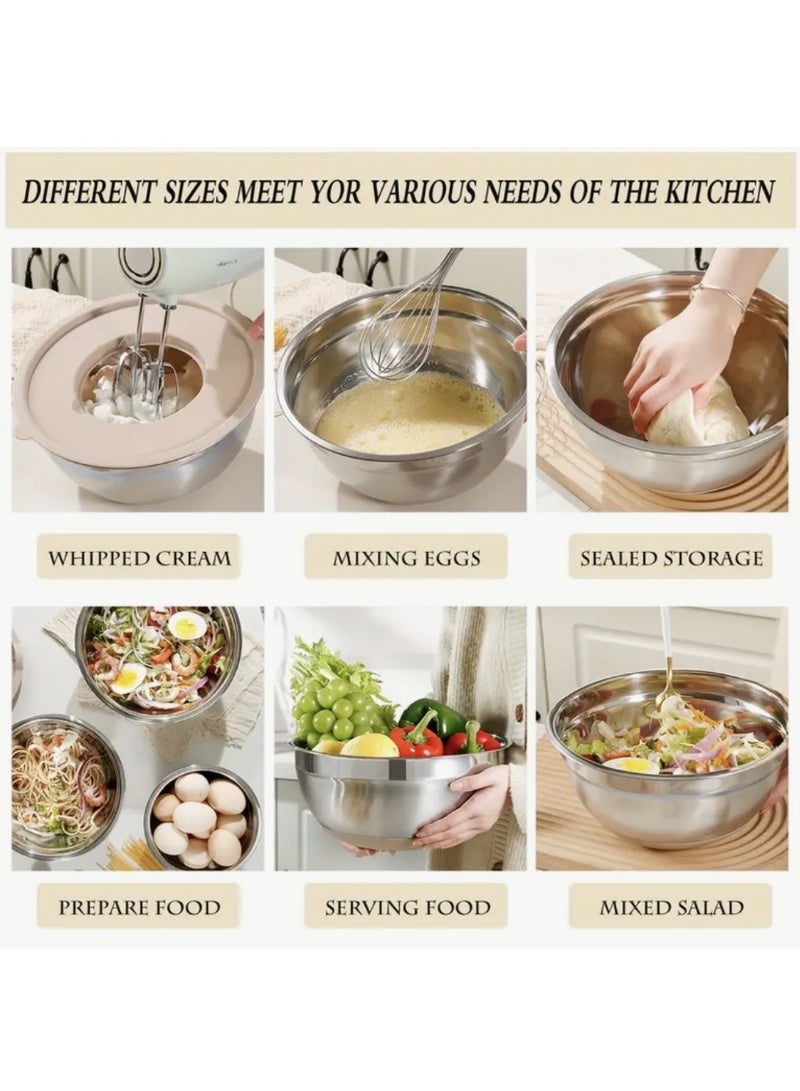 أومون مجموعة أوعية خلط من الفولاذ المقاوم للصدأ مكونة من 6 قطع مع غطاء وملحق مطحنة محكمة الإغلاق، وقاعدة وعاء غير منزلق ومجموعة أدوات المطبخ - Image 3