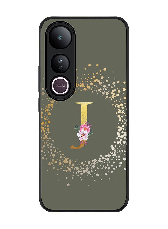 Stylizedd For vivo V50 Lite Case,Slim fit Camera Protection, Shockproof Thin Phone cover  - Custom Monogram Floral - J  (Olive Green )