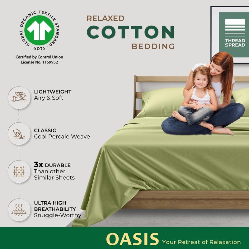 THREAD SPREAD 100% Organic Cotton Sheets Twin Size - 3 PC Organic Cotton Twin Percale Weave Sheet Set, Soft, Cooling, Crisp & Breathable, 16" Deep Pocket Bedding Set for Dorm Room - Sage Green - Image 5