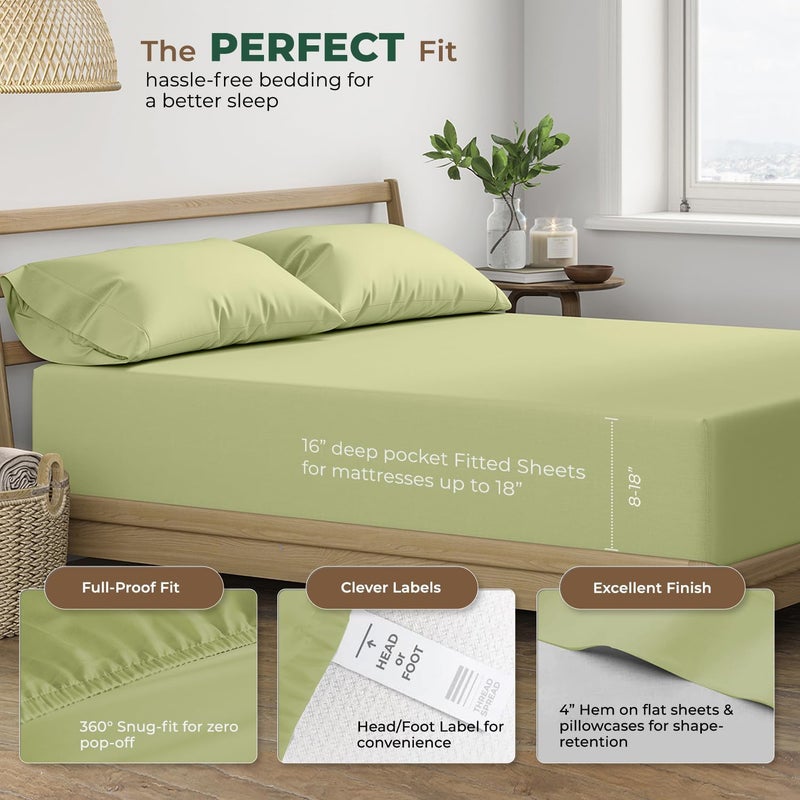 THREAD SPREAD 100% Organic Cotton Sheets Twin Size - 3 PC Organic Cotton Twin Percale Weave Sheet Set, Soft, Cooling, Crisp & Breathable, 16" Deep Pocket Bedding Set for Dorm Room - Sage Green - Image 4
