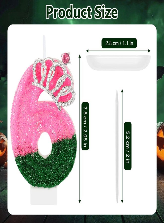 IDIJOLI Wicked Birthday Candle Pink and Green Number 6 Candle Birthday Cake Topper Cupcake Decor Witch Themed Party Decorations Anniversary Celebrations Supplies Favors - Image 3