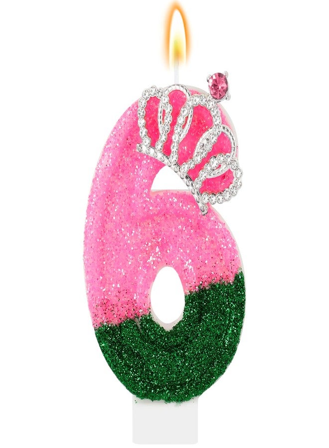 IDIJOLI Wicked Birthday Candle Pink and Green Number 6 Candle Birthday Cake Topper Cupcake Decor Witch Themed Party Decorations Anniversary Celebrations Supplies Favors - Image 1