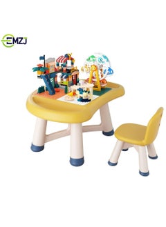 EMZJ Kids Playing  Mushroom Block Table and Chair with Lego Blocks And Small Toys set  - Image 1
