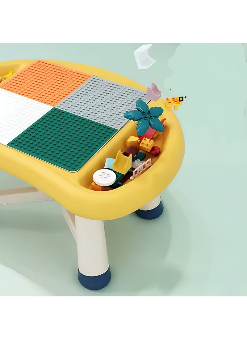 Kids Playing  Mushroom Block Table and Chair with Lego Blocks And Small Toys set