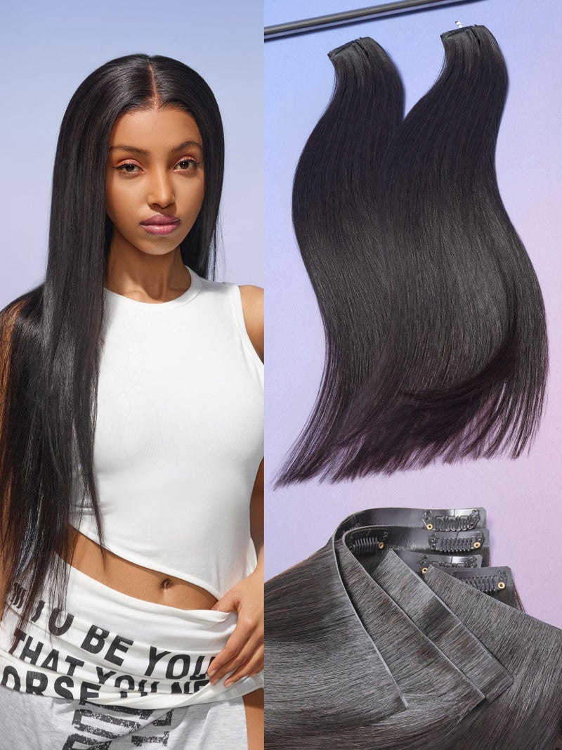 LUVME Invisible Clip in Hair Extensions18 Inch 2 Pack 220g 12pcs Silky Straight Invisible Clip ins Hair Extensions Human Hair Natural Black Hair for Women
