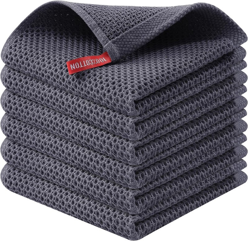 HEXONIQ 100 Cotton Kitchen Dish Cloths Waffle Weave Ultra Soft Absorbent Dish Towels for Drying Dishes Quick Drying Kitchen Towels Dish Rags 134 X 134 Inches Dark Blue Pack of 6 - Image 1