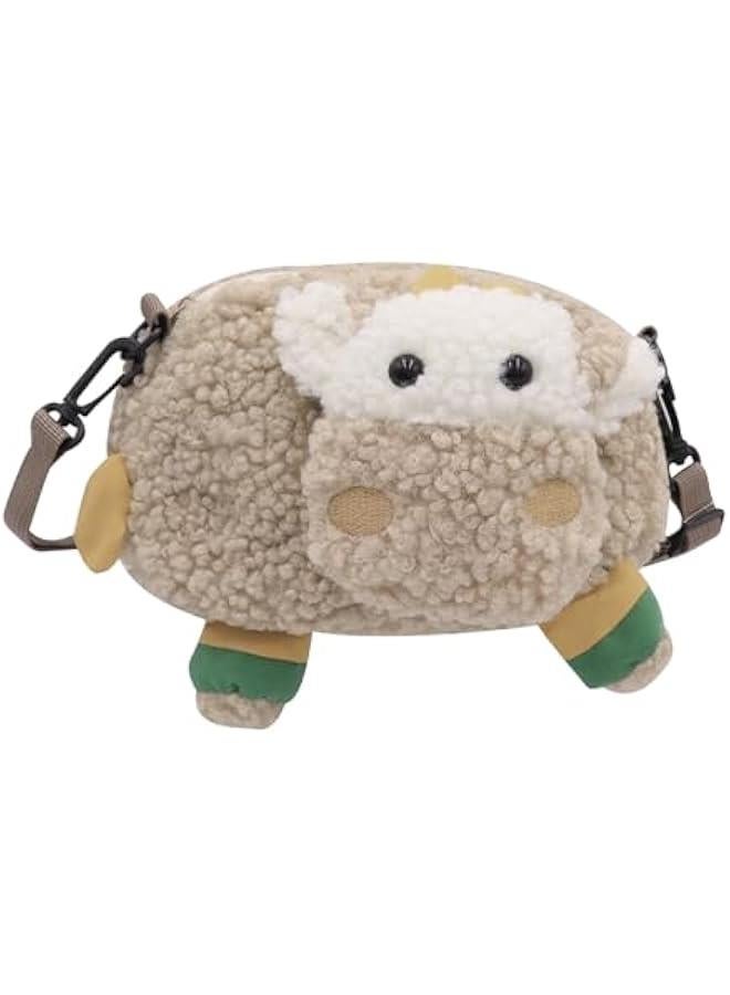 Cute Women Lady Plush Wallet Coin Purse Fuzzy Satchel Anime Shoulder Crossbody Bag Fluffy Tote Bag,Khaki Sheep - Image 2