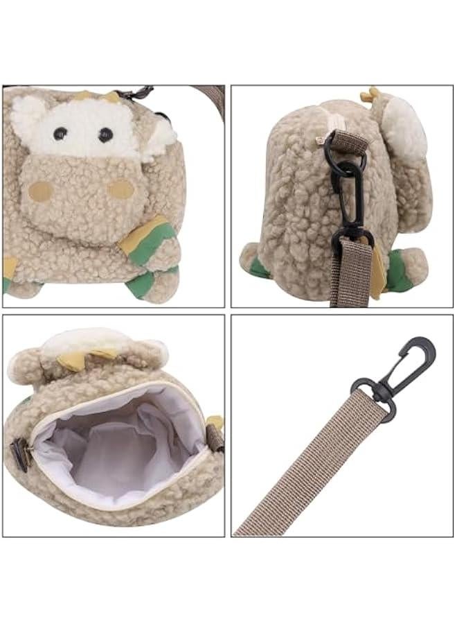 Cute Women Lady Plush Wallet Coin Purse Fuzzy Satchel Anime Shoulder Crossbody Bag Fluffy Tote Bag,Khaki Sheep - Image 4