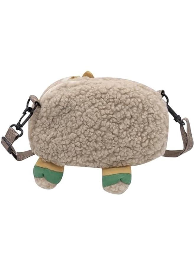 Cute Women Lady Plush Wallet Coin Purse Fuzzy Satchel Anime Shoulder Crossbody Bag Fluffy Tote Bag,Khaki Sheep - Image 5