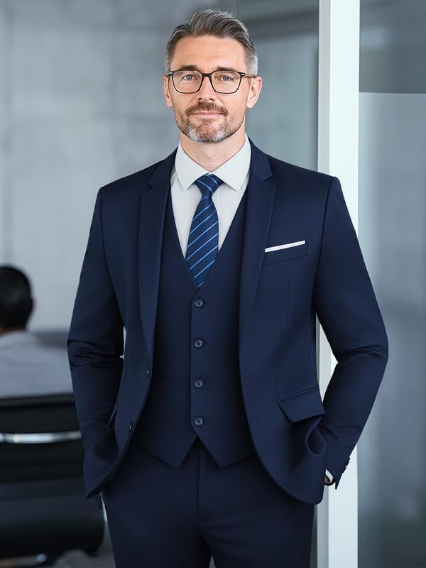 WEEN CHARM Men's Suits Slim Fit,3 Piece Suits for Men,2 Buttons Blazer Jacket Vest Pants with Tie,Men Suit Tuxedo Set,Trajes para Hombres de Vestir - Image 4