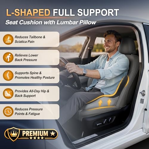 Allaboutsla Memory Foam Car Seat Cushion with Lumbar Support LShaped Ergonomic Design for Long Driving PressureRelief Comfort for Car SUV Semi Truck Office Chair - Image 3