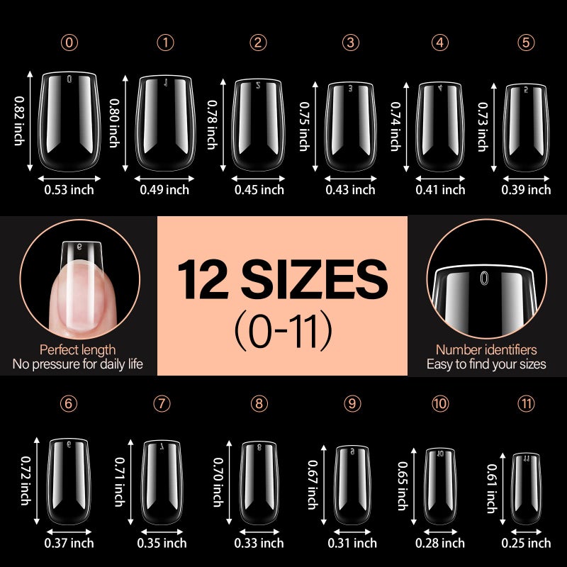 AILLSA Short Square Nail Tips - 504pcs Clear Soft Nail Tips Full Cover Gel Nails Tips Pre-shaped Acrylic for Extensions Easy for Home DIY Nail Salon 12 Sizes - Image 5