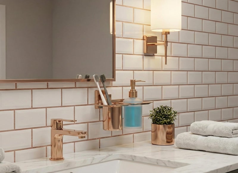 KANJAL Premium 2-in-1 Wall Mounted Toothbrush Holder & Liquid Soap Dispenser 304 Stainless Steel - Luxury Rose Gold PVD Finish - Rust-Proof Bathroom Organizer with Rose Gold Finish Steel Tumbler - Image 3