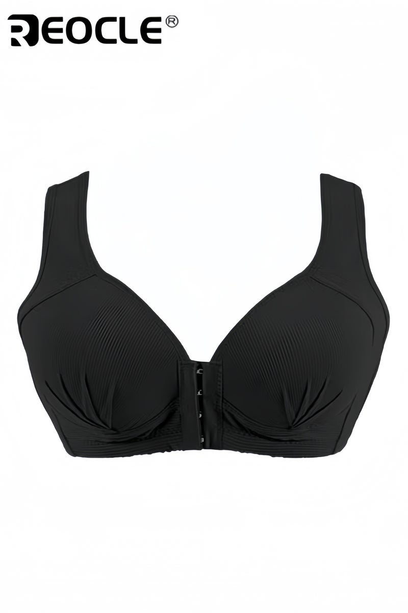 ريوكل حمالة صدر نسائية بإغلاق أمامي، وسادات رفيعة، حمالة صدر بخطاف أمامي، مقاس كبير، حمالة صدر غير سلكية، تغطية كاملة، حمالة صدر مريحة، ملابس داخلية قطنية لكبار السن - Image 1