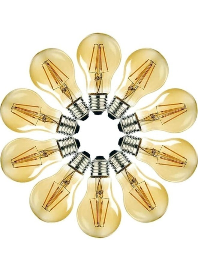 HUA QIANG WANG Vintage E27 Edison Bulbs LED Light Bulbs 40W Equivalent,2700K Warm White,Antique Amber Glass Decorative Bulbs,A60 4W LED Filament Bulbs,Pack of 10,Yellow Light  - Image 1