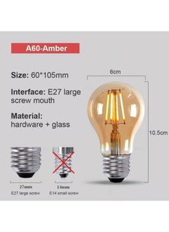 HUA QIANG WANG Vintage E27 Edison Bulbs LED Light Bulbs 40W Equivalent,2700K Warm White,Antique Amber Glass Decorative Bulbs,A60 4W LED Filament Bulbs,Pack of 10,Yellow Light  - Image 2