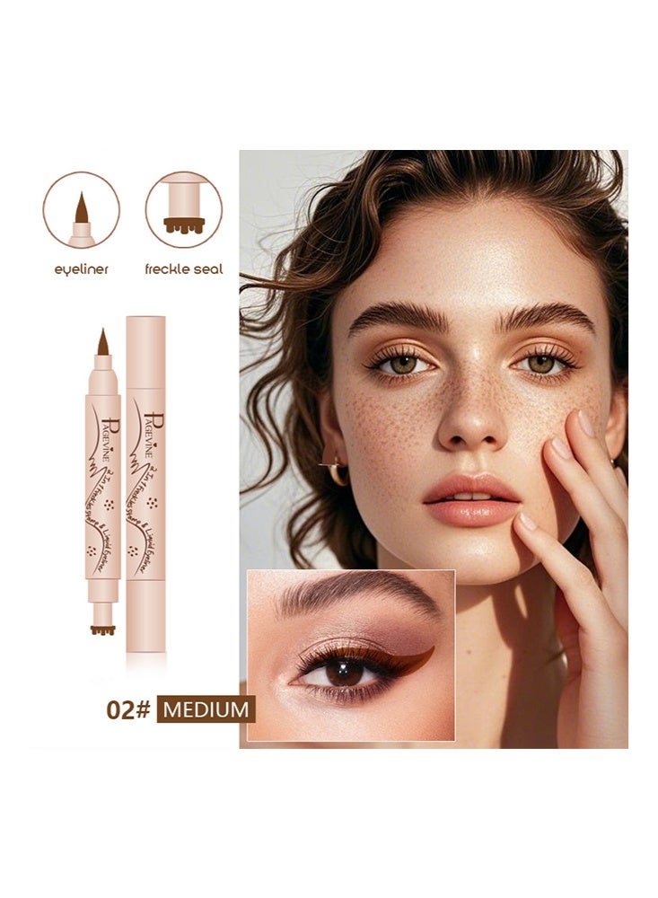 PAGE VINE 2 in 1 Freckles Stamp & Liquid Eyeliner, Waterproof, Natural Lifelike Freckles Makeup, Magic Fake Freckles,Brown eyeliner 02# MEDIUM - Image 2