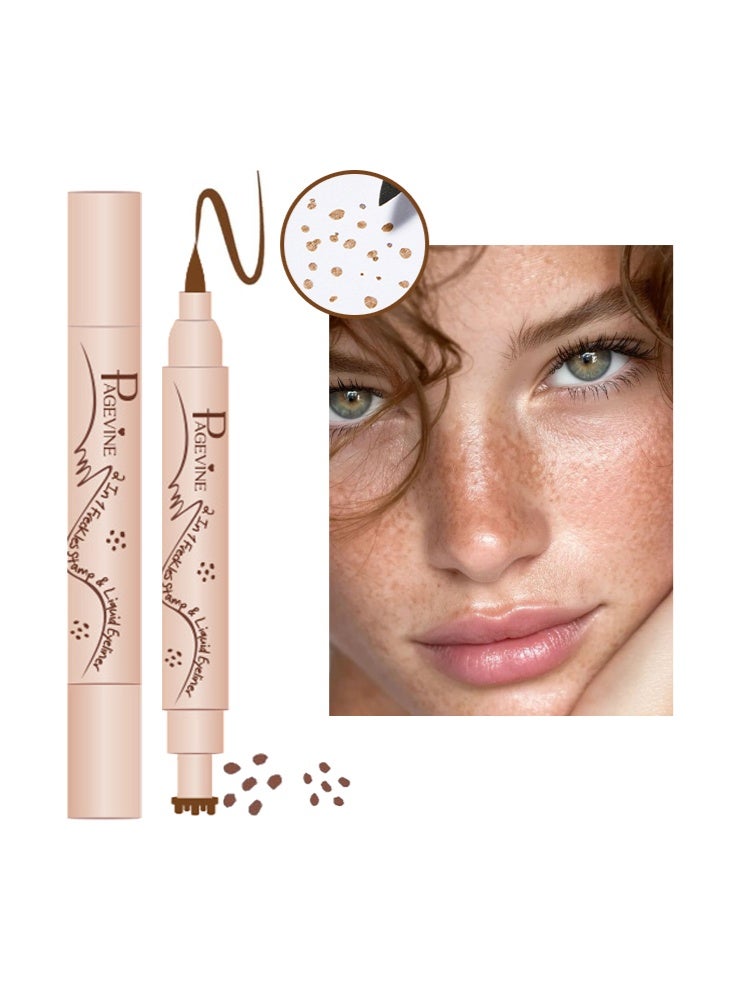PAGE VINE 2 in 1 Freckles Stamp & Liquid Eyeliner, Waterproof, Natural Lifelike Freckles Makeup, Magic Fake Freckles,Brown eyeliner 02# MEDIUM - Image 1