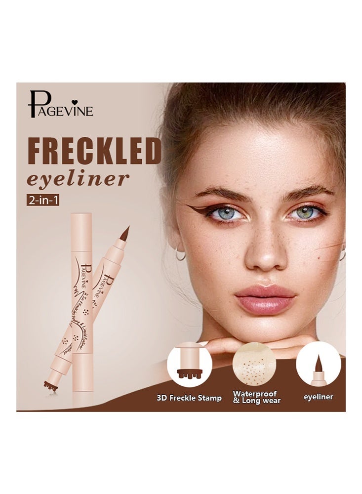 PAGE VINE 2 in 1 Freckles Stamp & Liquid Eyeliner, Waterproof, Natural Lifelike Freckles Makeup, Magic Fake Freckles,Brown eyeliner 02# MEDIUM - Image 4