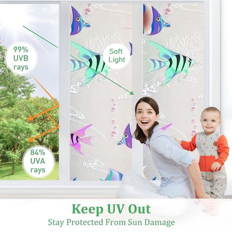 WINDOWX Love Your Window Again WINDOWX Vinyl Frosted Window Self Adhesive Privacy Glass Film for Window Glass Office Decorative Window Sticker Wallpaper Vinyl Sheet for Glass Door Bathroom Home Window Aquarium Fish Design  - Image 3