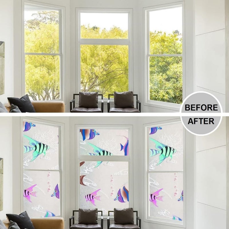 WINDOWX Love Your Window Again WINDOWX Vinyl Frosted Window Self Adhesive Privacy Glass Film for Window Glass Office Decorative Window Sticker Wallpaper Vinyl Sheet for Glass Door Bathroom Home Window Aquarium Fish Design  - Image 4